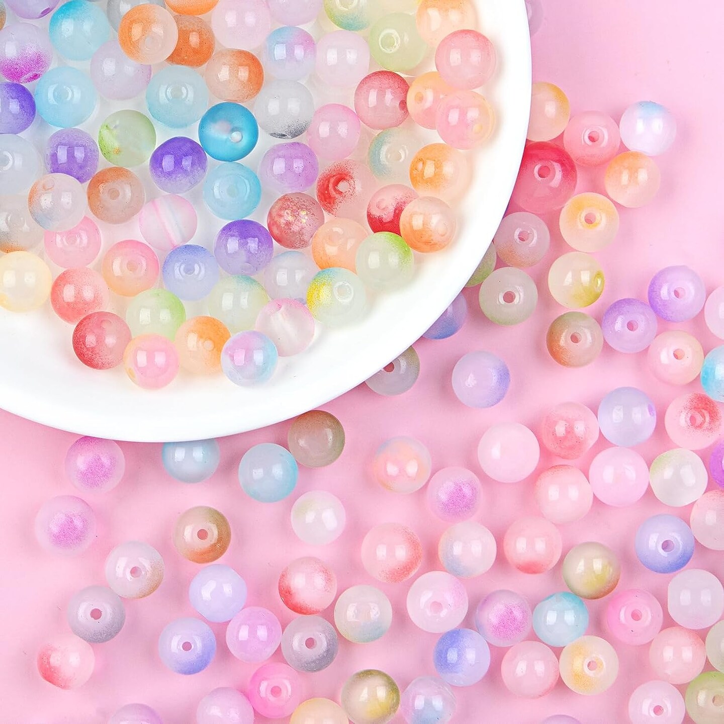Round Glass Beads for Jewelry Making, 24 Color 8mm Glass Crystal Beads Friendship Bracelets Making Kit for DIY Earrings Necklaces Rings