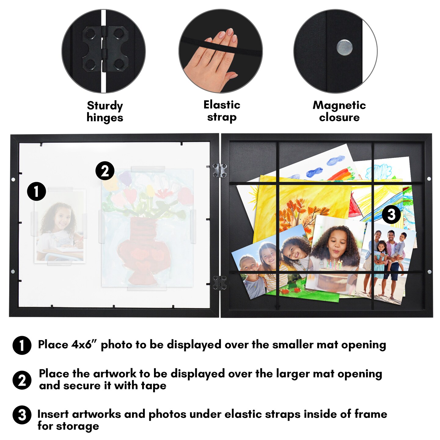 Americanflat 8.5x11 Kids Art Frame with 4x6 Photo Frame - Two Openings - Displays 8.5x11 Artwork and 4x6 Photo Side by Side - Kids Art Frame - Polished Plexiglass - Hanging Hardware