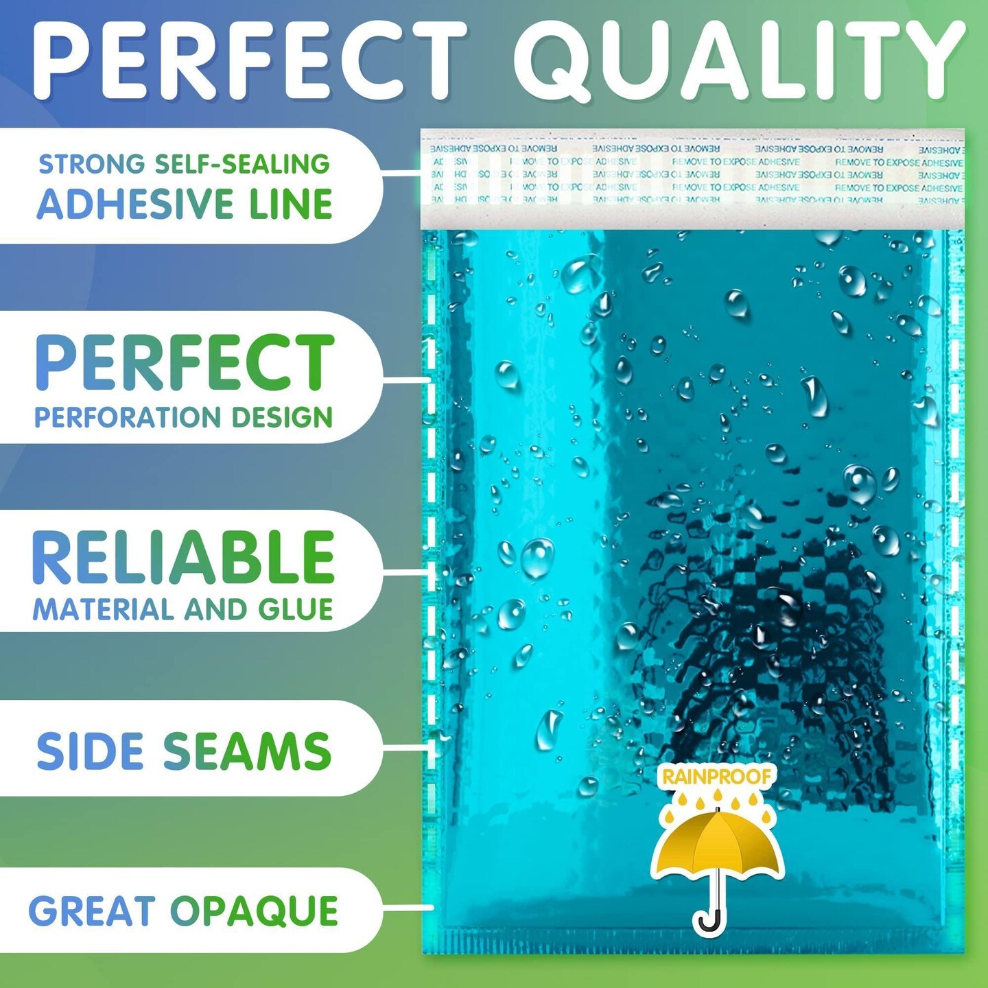 Teal Bubble Mailers 5 x 9 Pack of 25 Padded Cushion Mailing Envelopes 5x9 Shipping Bags with Peel and Seal Glamour Teal Metallic Foiled Bag for Mailing Packing