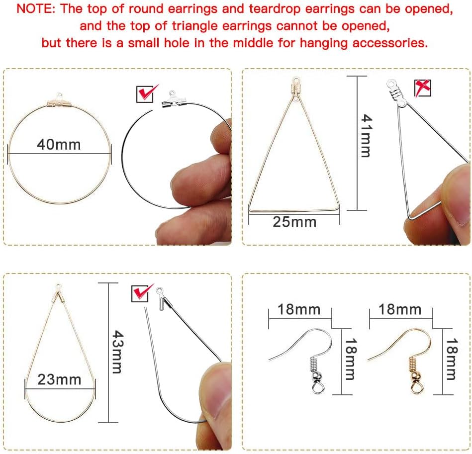 96Pcs Earrings Beading Hoop Set for Jewelry Making,Earring Finding Triangle Teardrop Round Beading Hoop Earrings Bulk with 200Pcs Earring Hooks Hoops Wires for DIY Craft Earring Jewelry Making Earring