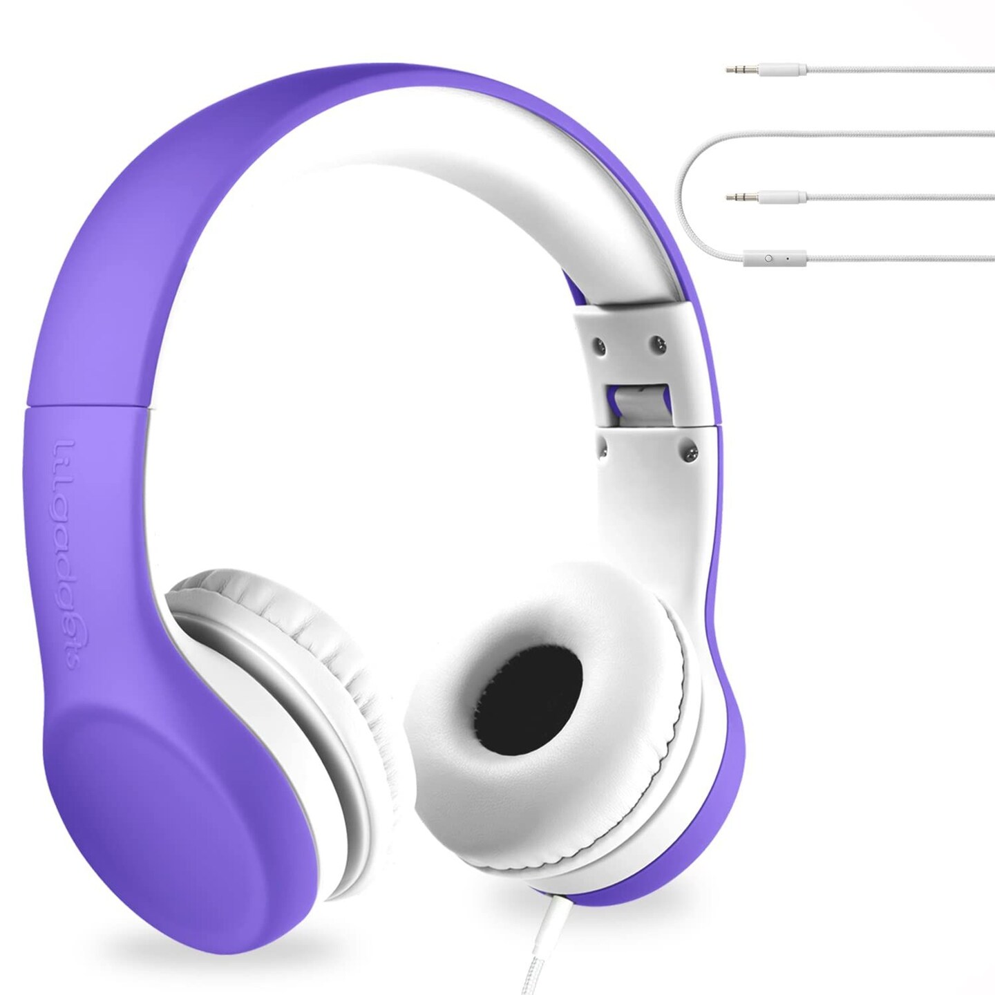 LilGadgets Connect+ Wired Kids Headphones for School with Microphone, Volume Limiting &#x26; Noise Cancelling On-Ear Headset with Cord, SharePort Technology &#x26; SoftTouch Padding, Purple