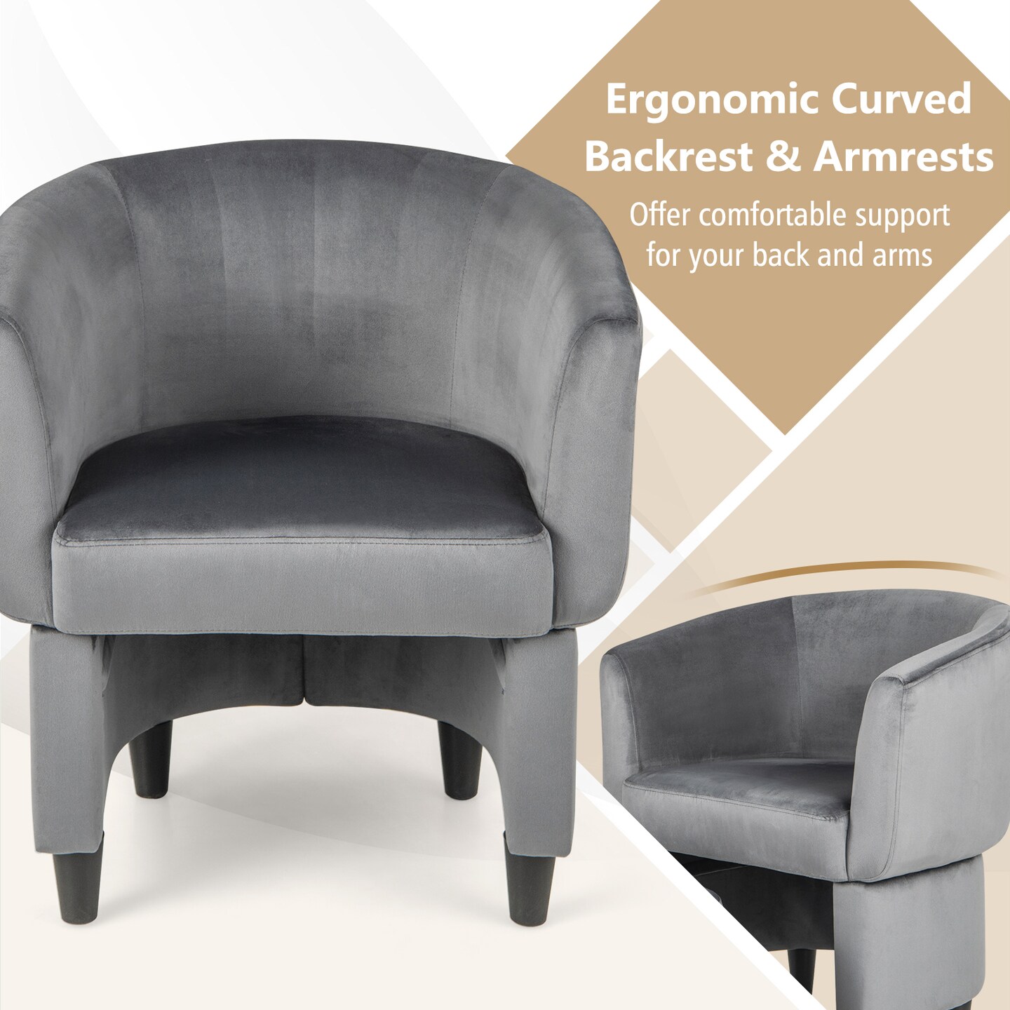 Upholstered Velvet Barrel Chair With Ottoman