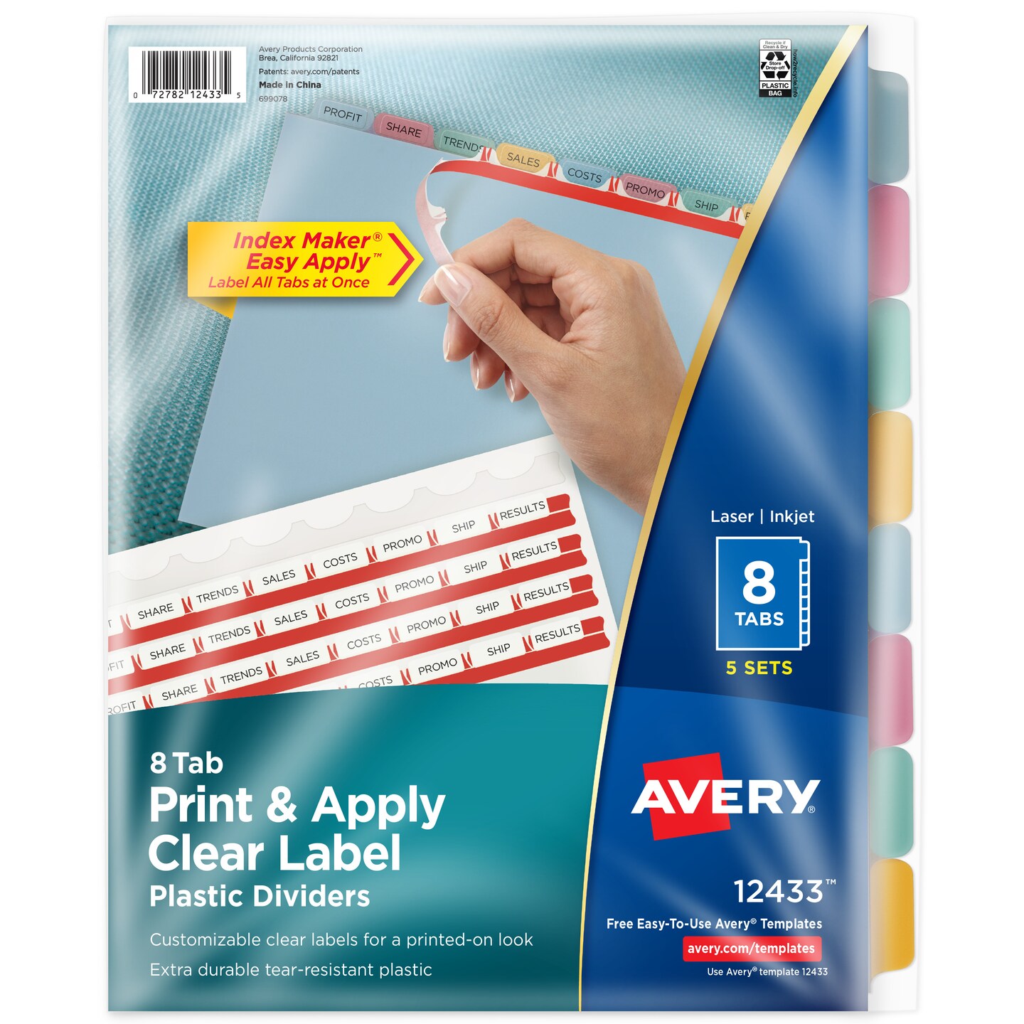 Avery 8 Tab Plastic Dividers for 3 Ring Binder, Easy Print & Apply ...
