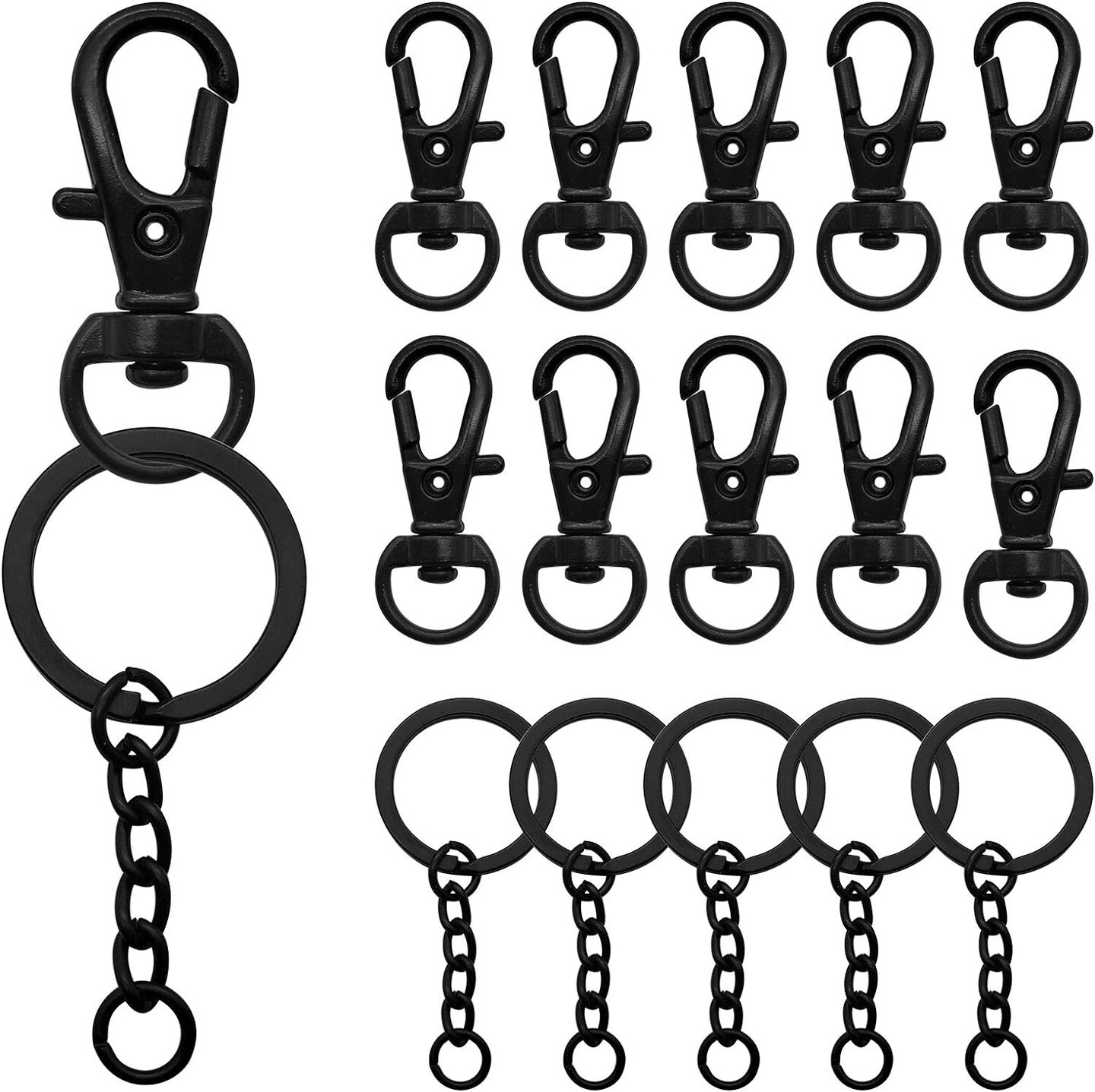150Pcs Black Swivel Snap Hook Set,Swivel Clasp Keychain Hook Lobster Clasp Split Key Rings with Chain and Jump Rings Bulk for Keychain Lanyard,Jewelry,DIY Crafts Supplies