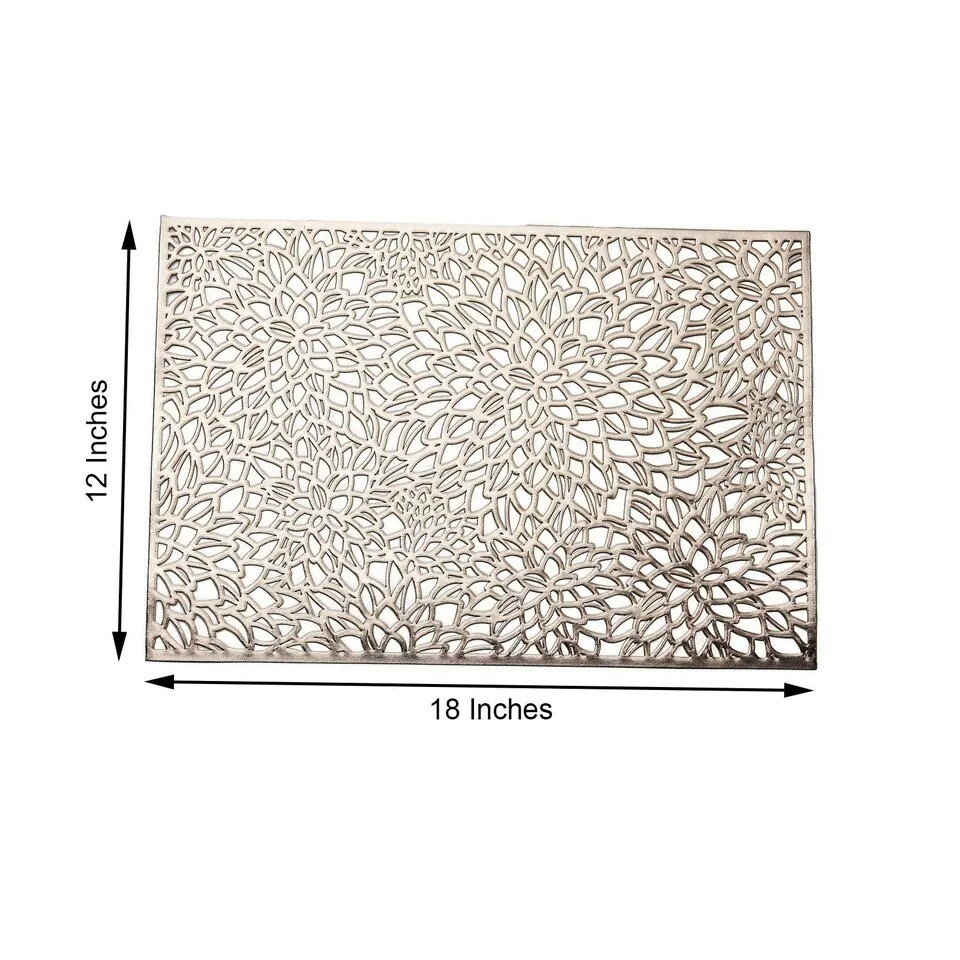 6 GOLD 18&#x22; Floral Design Rectangle Vinyl Placemats