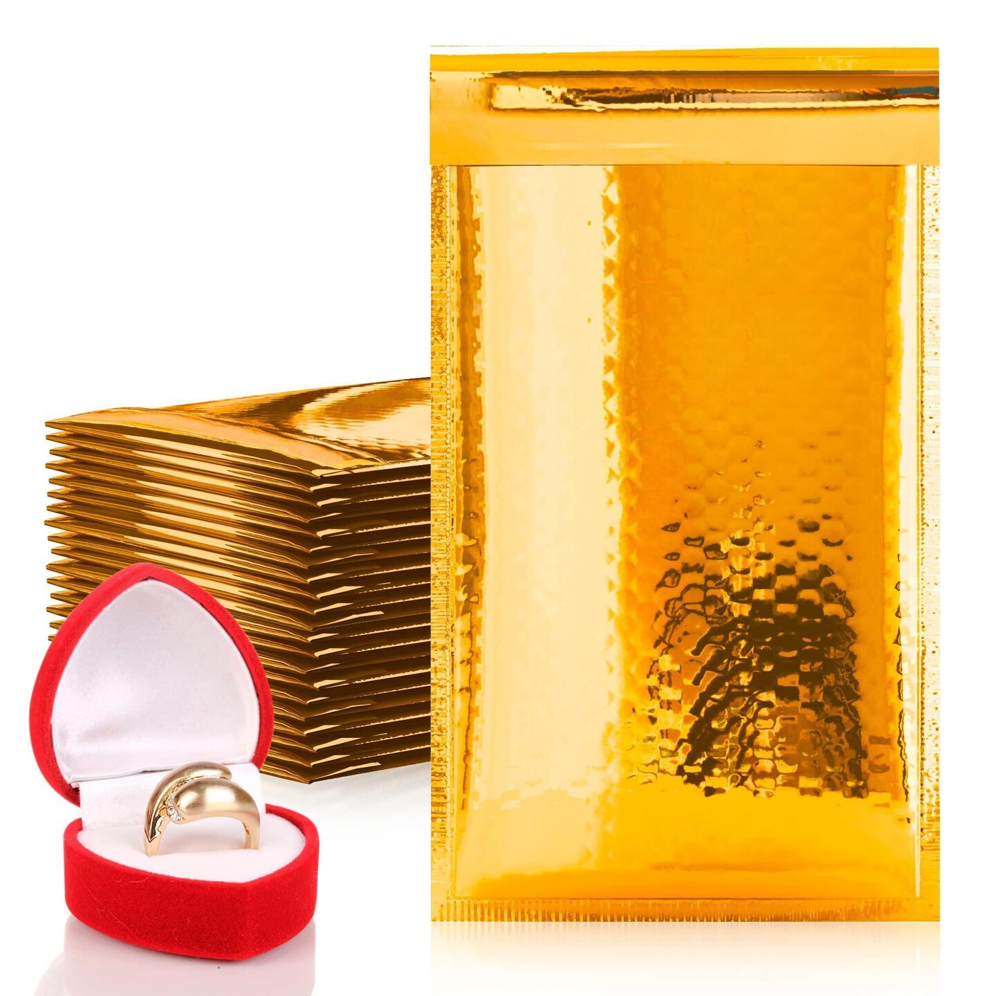 AMIFF Gold Metallic Bubble Mailers 4 x 7 Pack of 50 Opaque Mail Bubble Envelopes with Sturdy Adhesive Line Reliable Padded Shipping Envelopes Waterproof Padded Envelopes Various Sizes