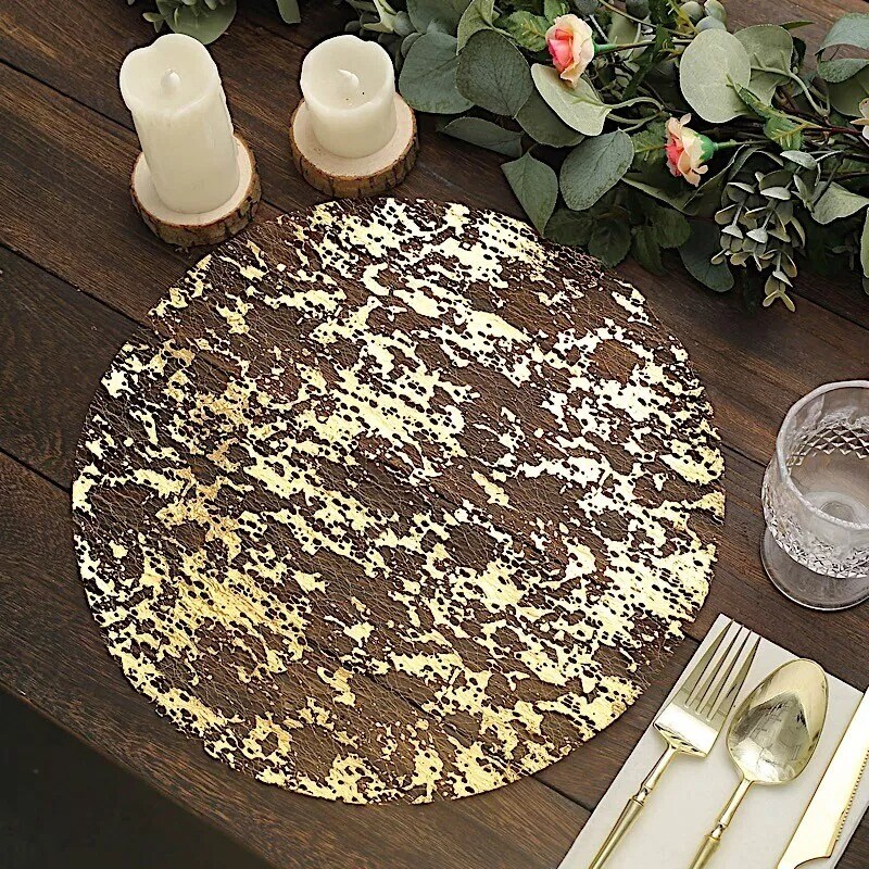 GOLD 10 Round 13&#x22; Metallic Foil Polyester Mesh Table PLACEMATS