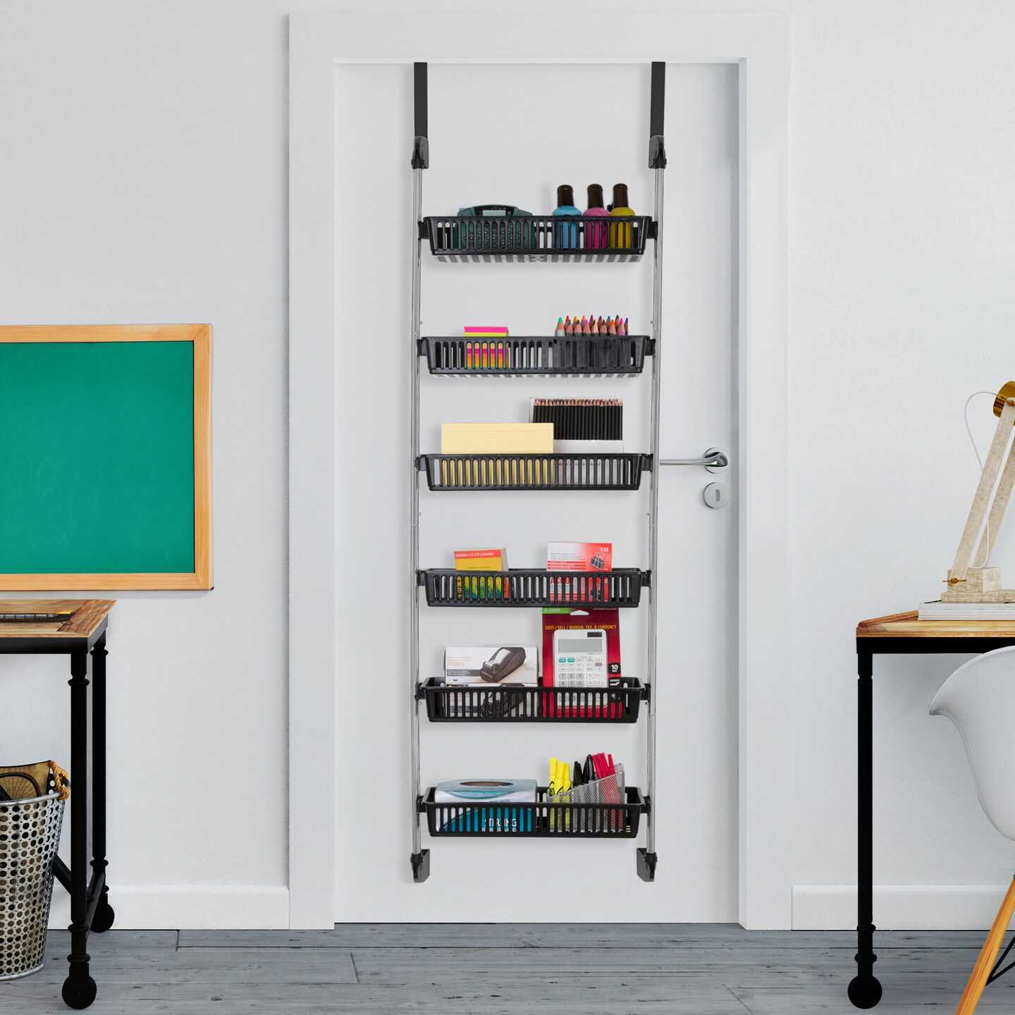 Smart Design 6-Tier Over The Door Organizer with 6 Full Baskets - White