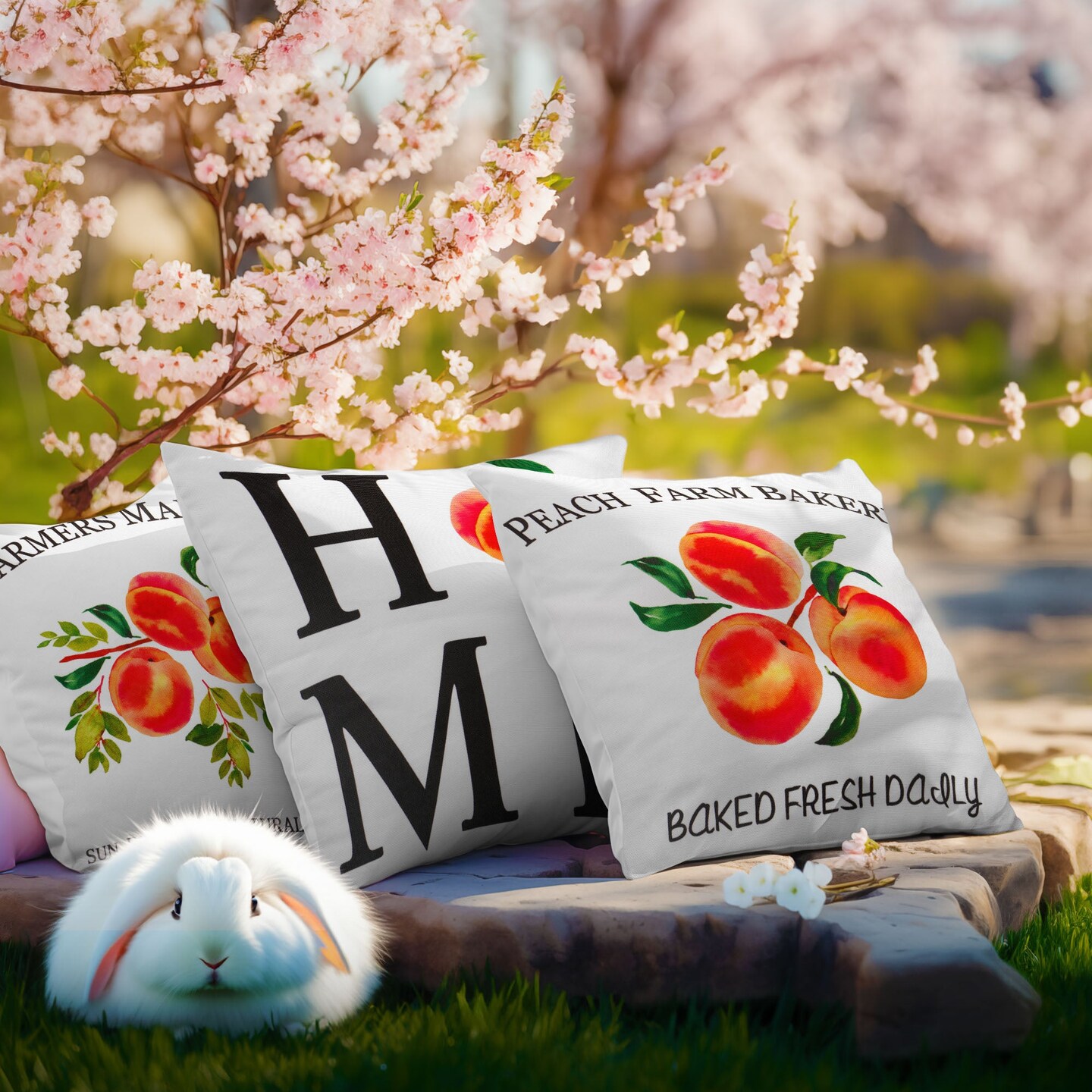 G128 Spring Decoration Farmhouse Peach Home Waterproof Throw Pillow | 18 x 18 in | Set of 4, Beautiful Cushion Covers for Spring Sofa Couch Decoration, Pillow Insert Included