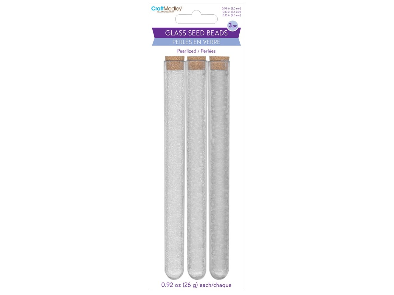 Craft Medley Glass Seed Bead Vials 3/Pkg-Crystal