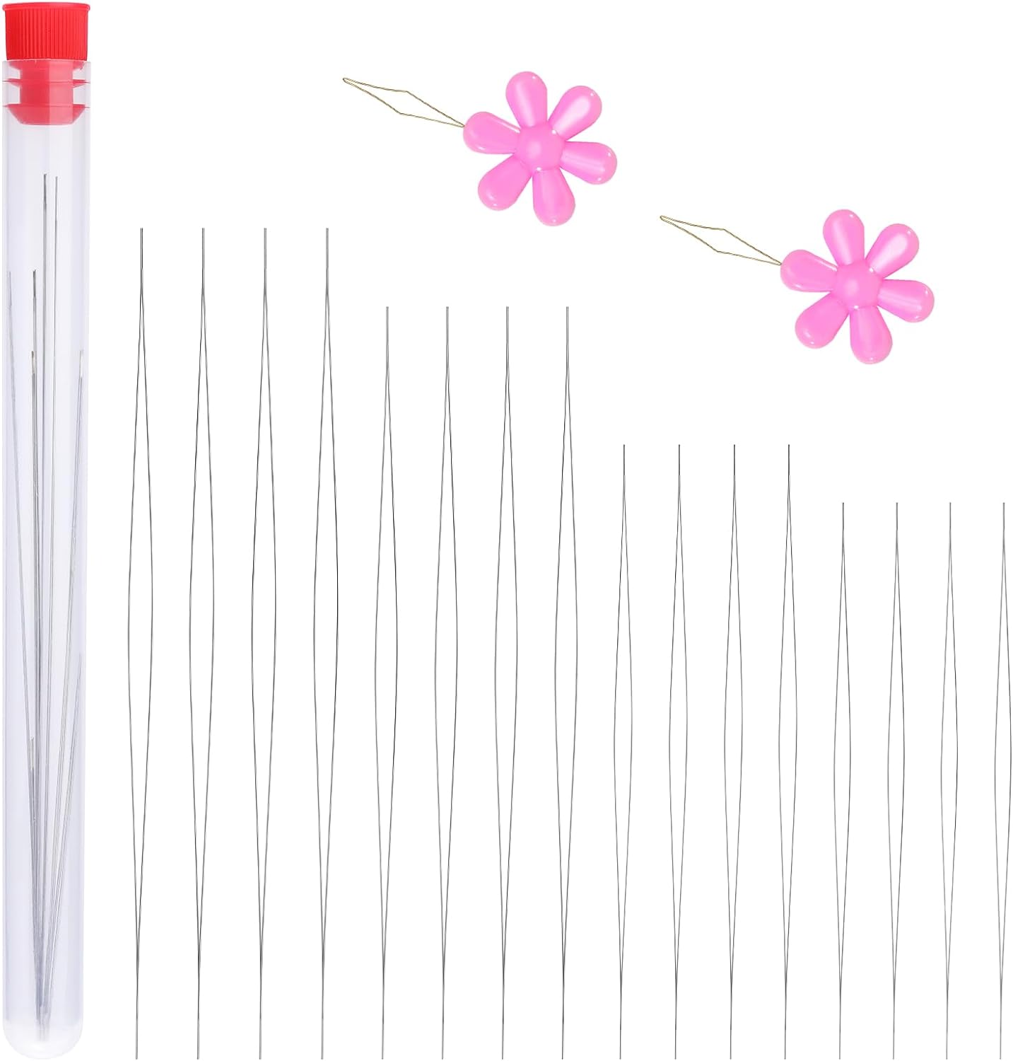 16 Pcs Big Eye Beading Needles 4 Sizes Beading Needles, Seed Beads Needles Open Beading Embroidery Needles with Threader for Jewelry Making