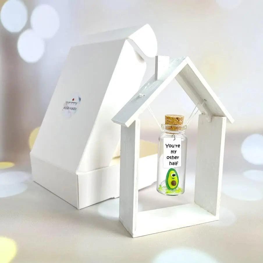 Cute Girlfriend and Boyfriend Gifts Mothers Day  Personalized Anniversary Present for Her Him   Custom Photo Birthday Gift Bottle (Green Avocado   You Are My Other Half in Wooden Frame)