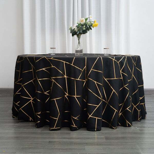 BLACK GOLD 120" Polyester ROUND TABLECLOTH with Geometric Pattern