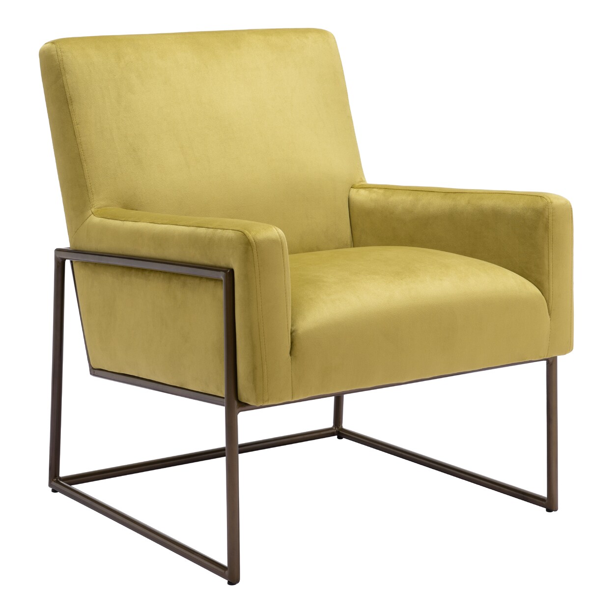 York Accent Chair Velvet Olive Green Modern Deco Style Steel Base