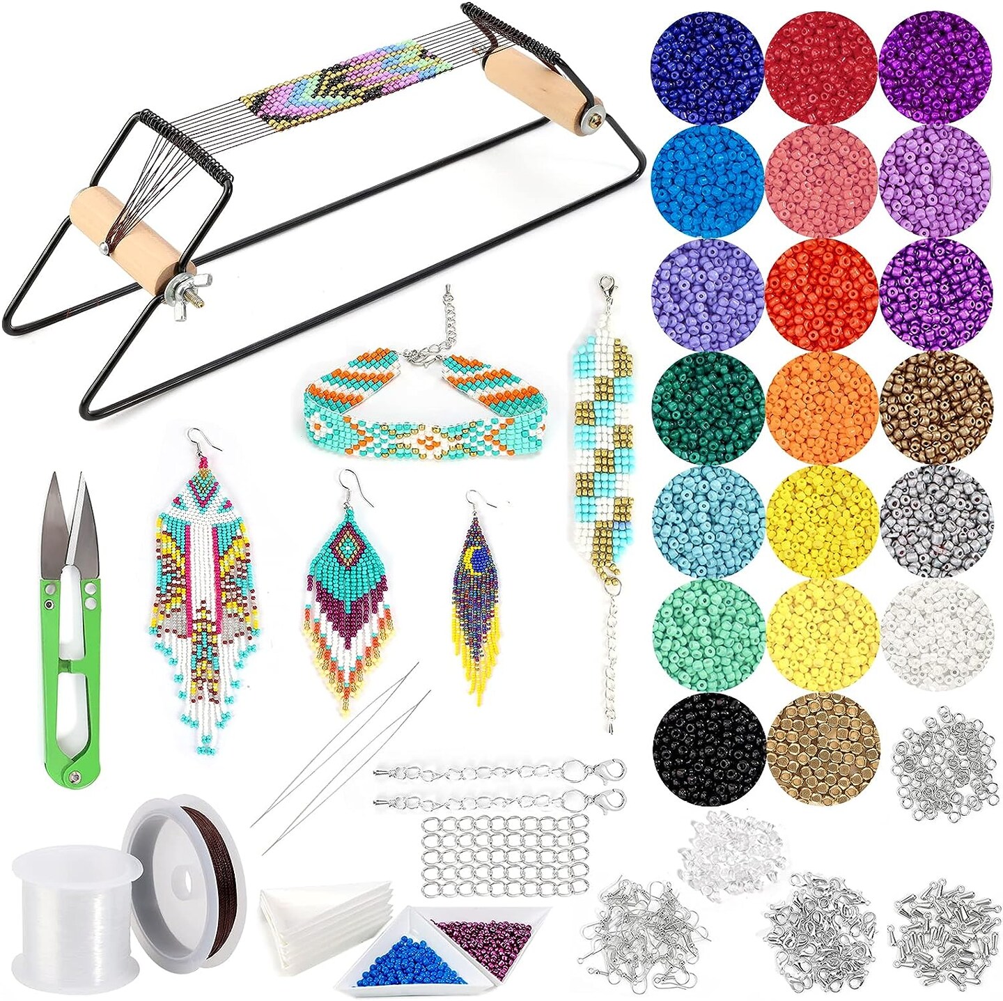 Bead Loom Kit, Beading Supplies with 9700 PCS Seed Beads, Tray, Scissors Making Accessories, Beading Loom Kits for Adults Jewelry Making Bracelets Belts