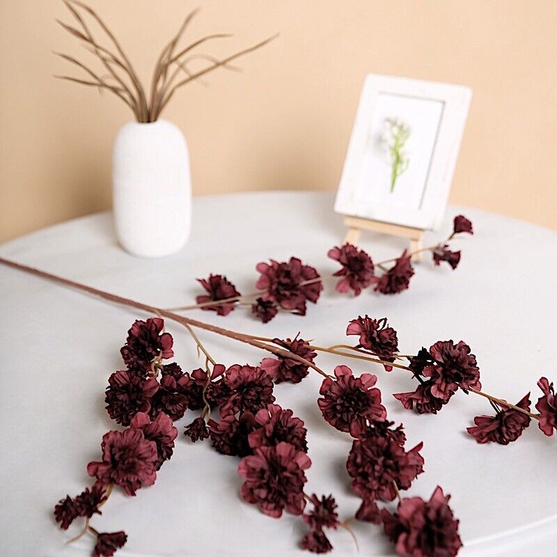 2 BURGUNDY 42&#x22; Stem SILK ARTIFICIAL Carnation FLOWERS Sprays