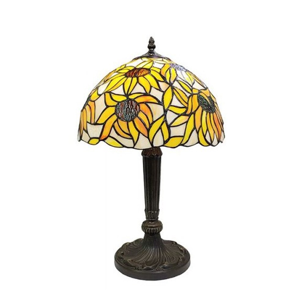 Iris Stained Glass Lamp with Satin Bronze Finish Base - Perfect for a Living Room, Bedroom, Office, &#x26; More