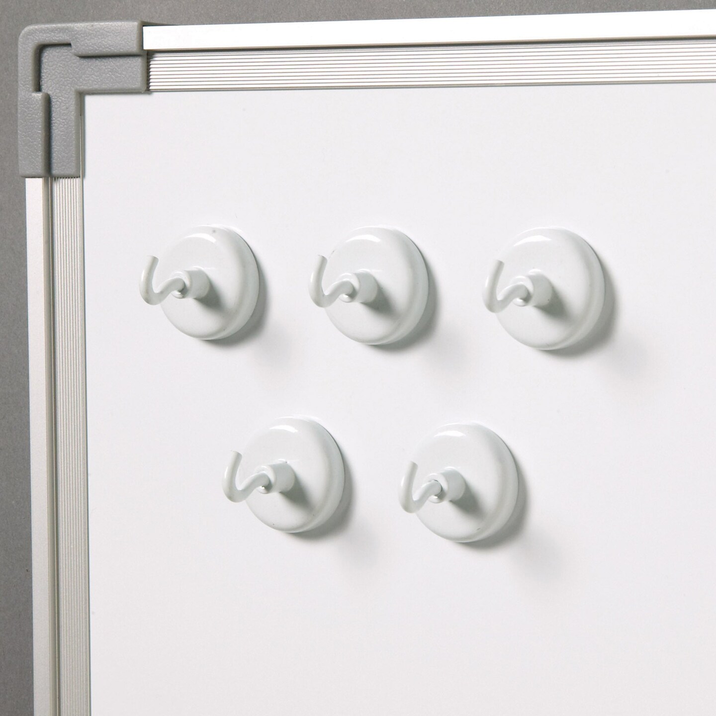 Magnetic Hooks, 1.25&#x22; Diameter, White, 5 Per Pack, 2 Packs