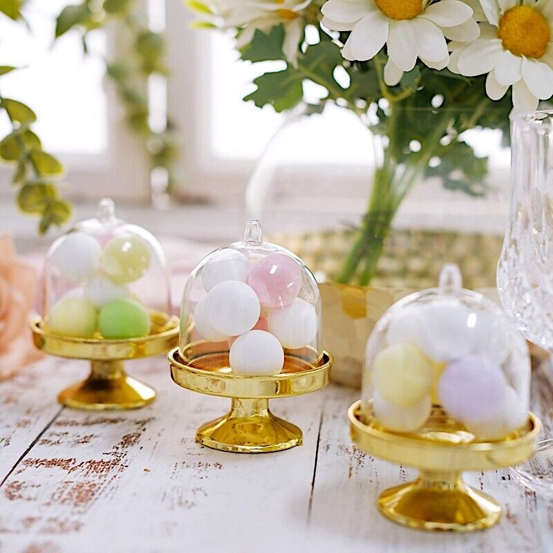 12 GOLD CLEAR 3&#x22; tall Mini Cake Stands with Dome Favor Holders