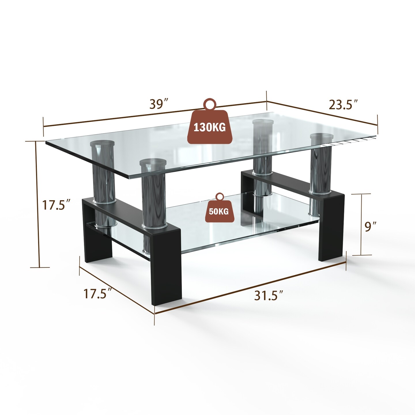 Rectangle Glass Coffee Table With Metal Legs For Living Room