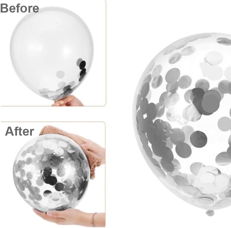 Black Silver Confetti Latex Balloons,60pcs 12 inch Black White Silver Metallic Chrome and Silver Confetti Balloons for Birthday, Baby Shower, Wedding, and Silver Theme Party Decoration