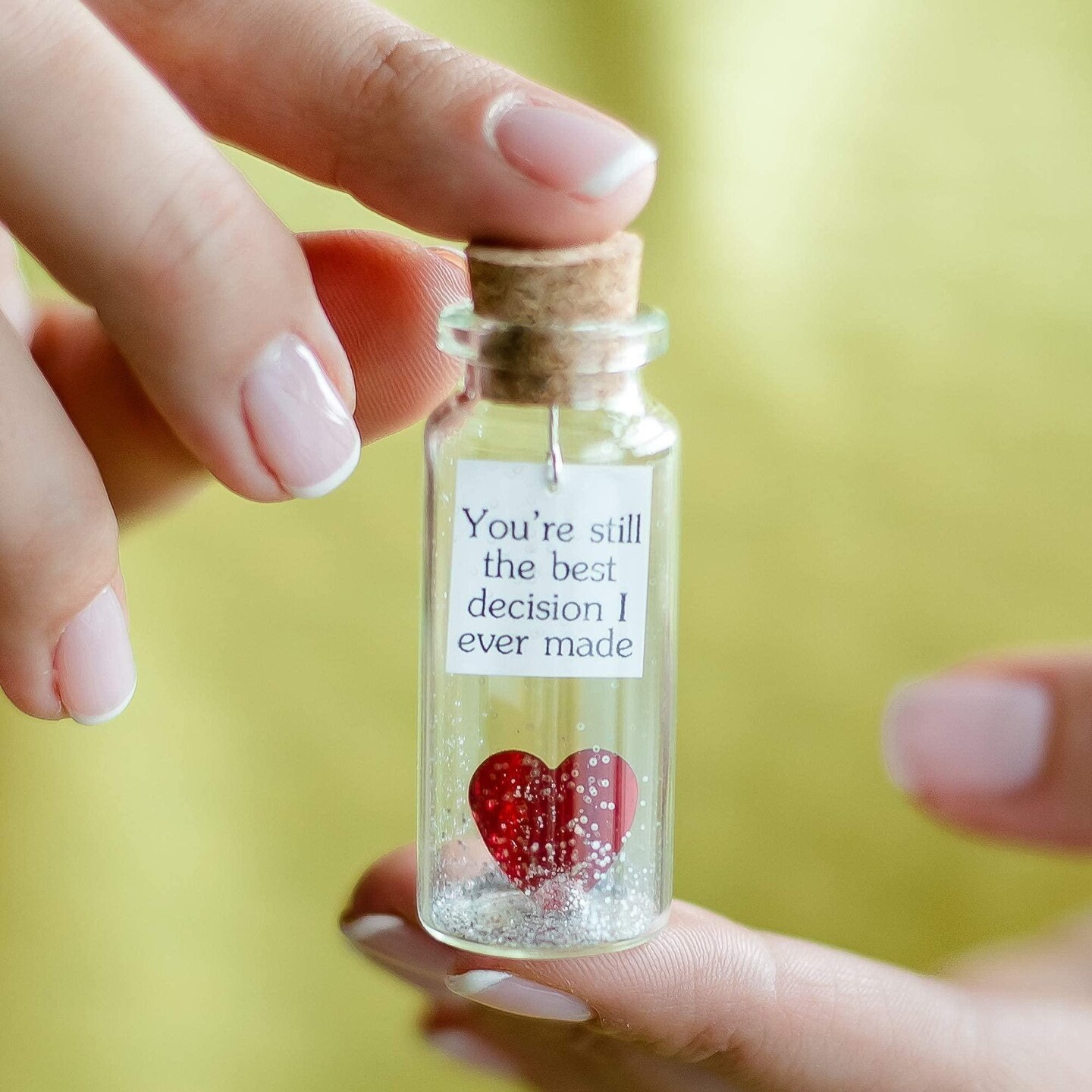 for Her &#x26; Him Romantic Present for Boyfriend Girlfriend Custom Message I Love You Gifts to Wife Husband (Heart   You&#x27;re Still The Best Decision I Ever Made in a Bottle)