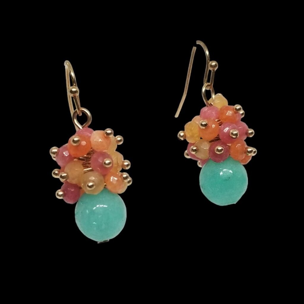 Chalcedony and carnelian drop earrings gold tone clusters pretty ! product 3