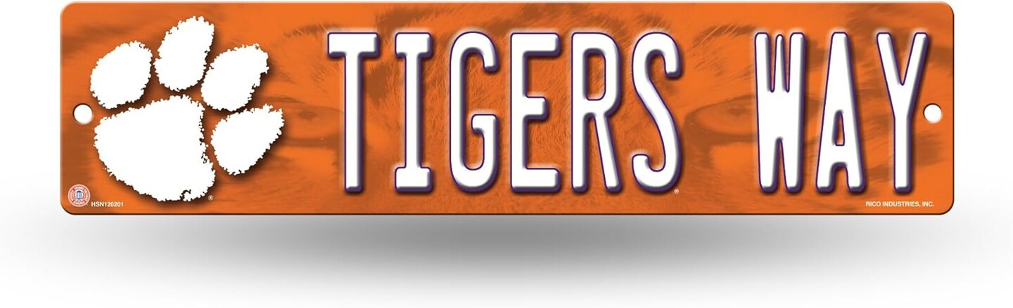 Rico Industries Clemson 16-Inch Plastic Street Sign D&#xE9;cor