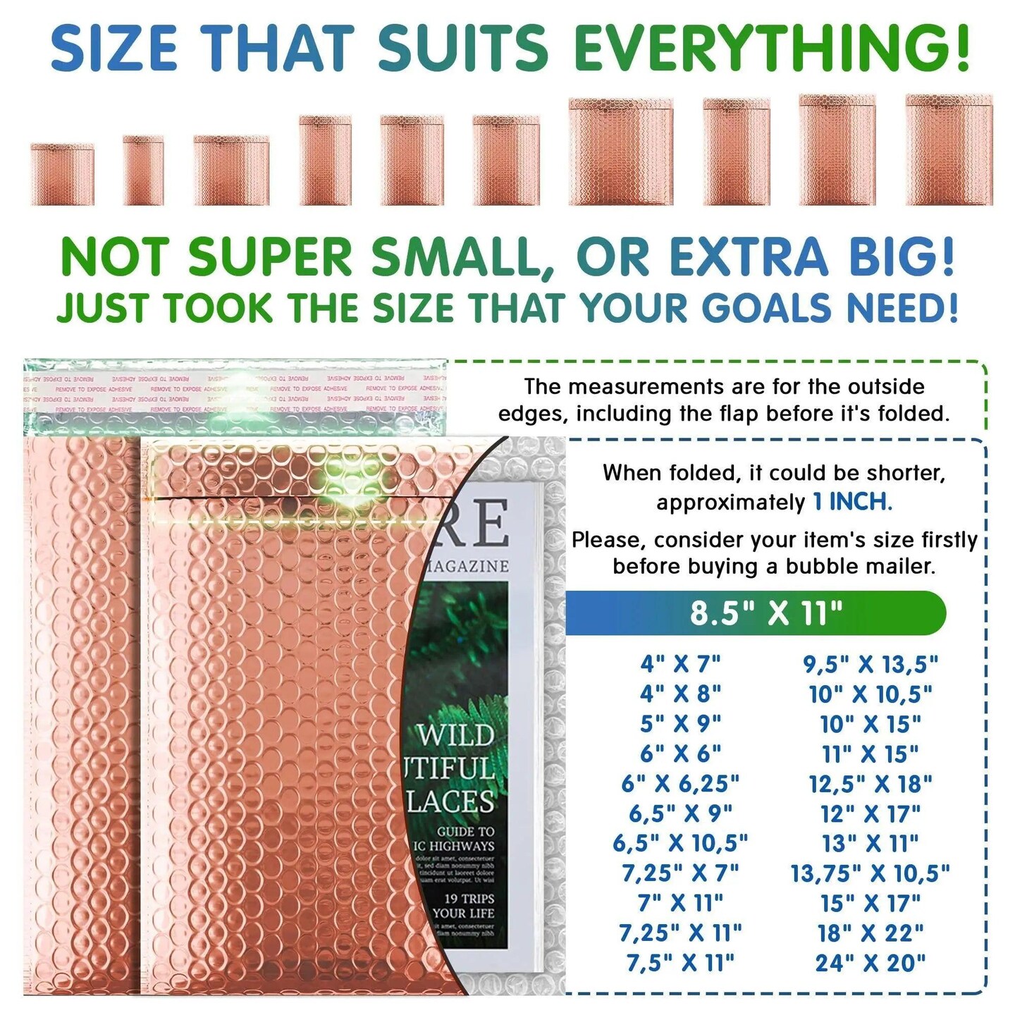 AMZ Rose Gold Bubble Mailer 8 x 11. Pack of 25 Padded Envelopes Rose Gold Foil Mailing Envelopes 8x11 Metallic Padded Shipping Packing Supplies Self Seal Cute Bubble Mailers