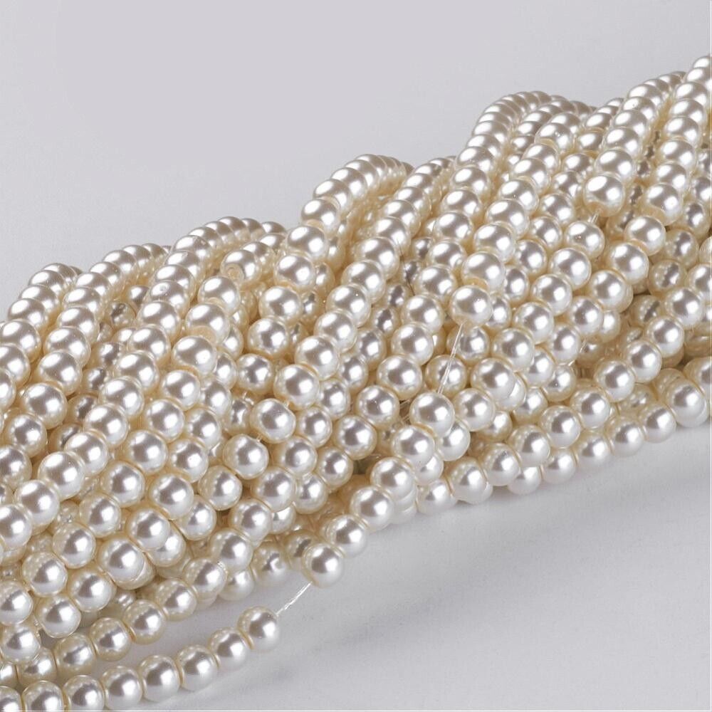 Kitcheniva 30&#x22; Glass Pearl Beads Strands Round Cream 5 Strand 4mm