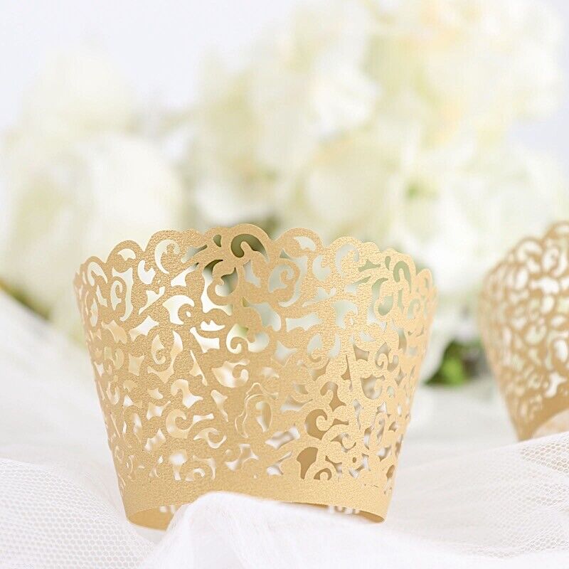 25 GOLD Laser Cut Lace Paper Cupcake Liners Muffin WARAPPERS