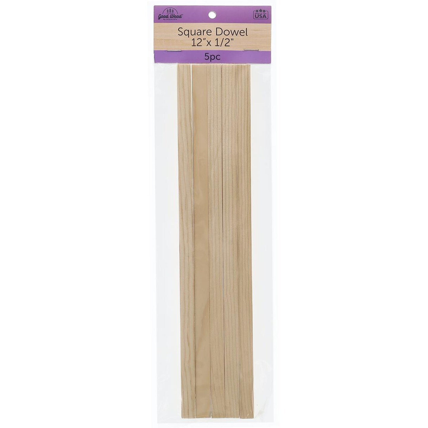Good Wood by Leisure Arts - Square Dowel, 12&#x22;x1/2&#x22; Purple 5pc, Pine Wood, Pine Wood Strips, Pine Wood Sticks, Hobby Wood, Wood Pieces for Crafting, Square Dowels