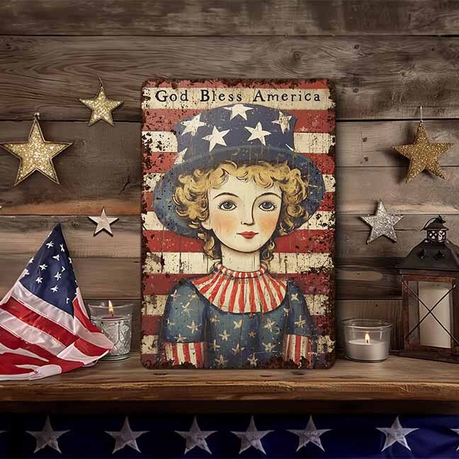 Primitive 4th of July Decor Metal Patriotic Sign - Rustic