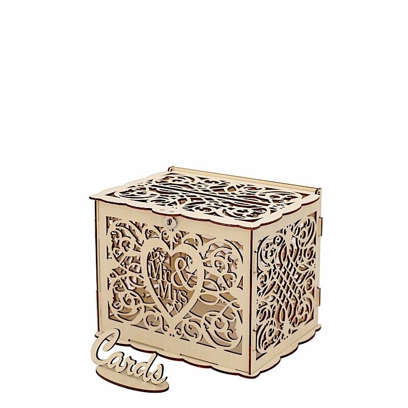 Natural Wood Mr & Mrs Laser Cut Wedding Gift Money Card Box SIGN STAND