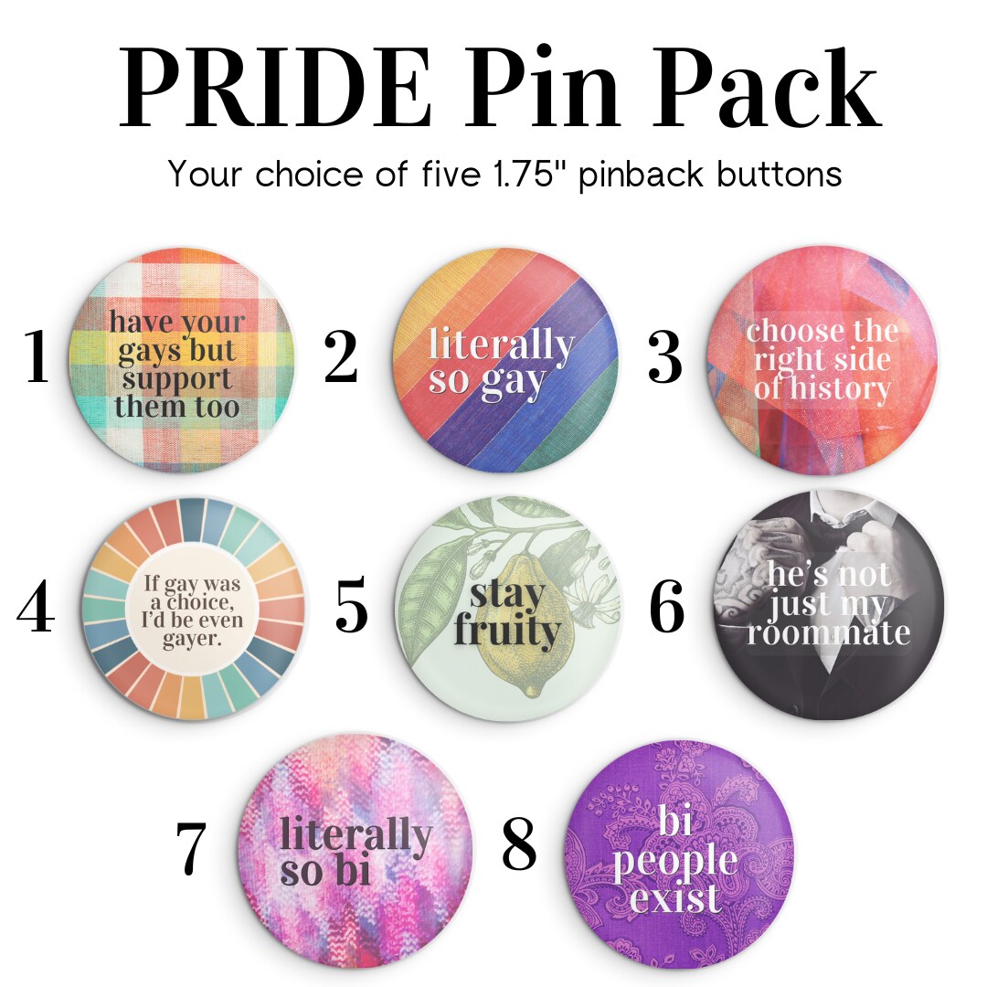 Pride Pin Pack | Your choice of 5 pinback buttons, 1.75 inches ...