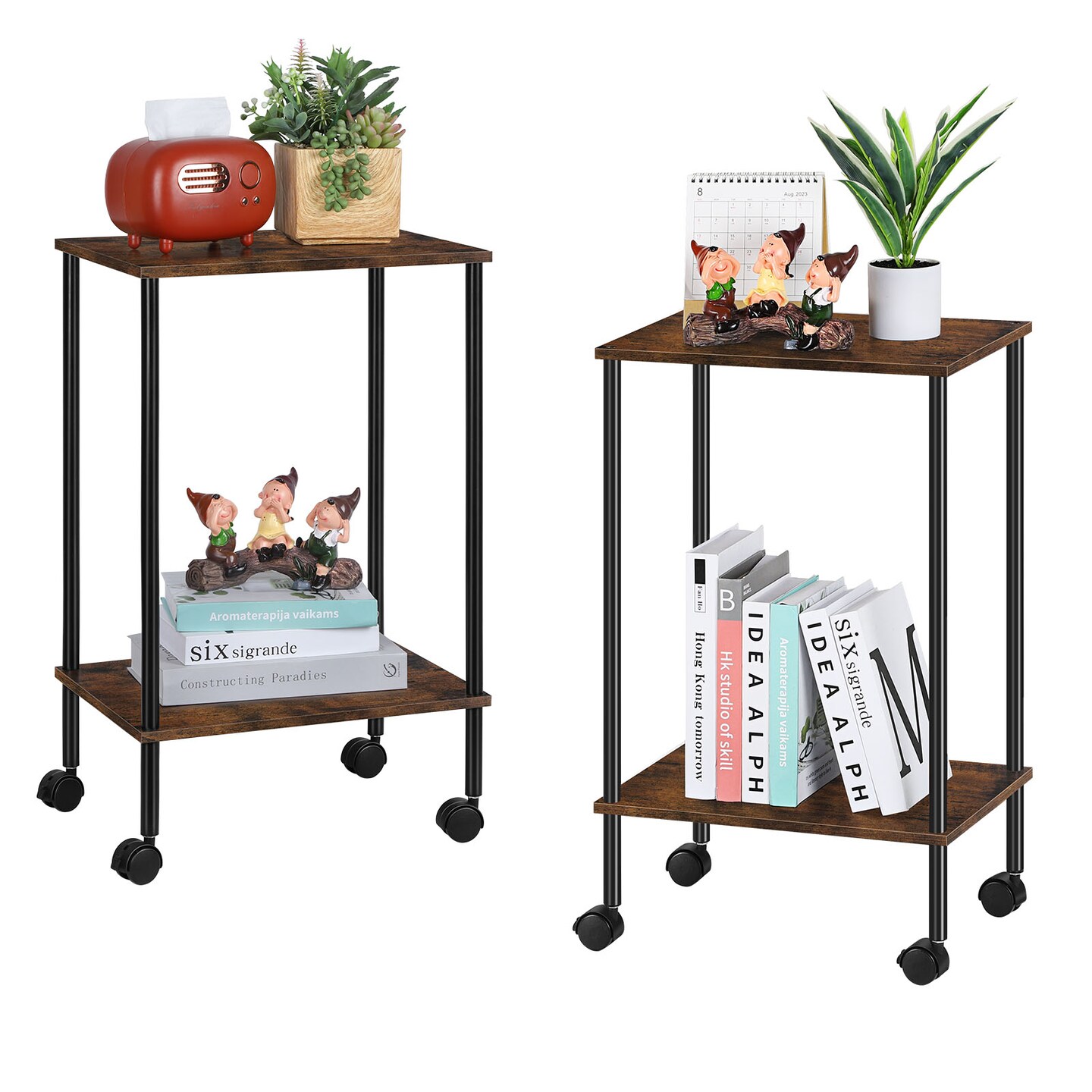 2pcs End Table with Wheels