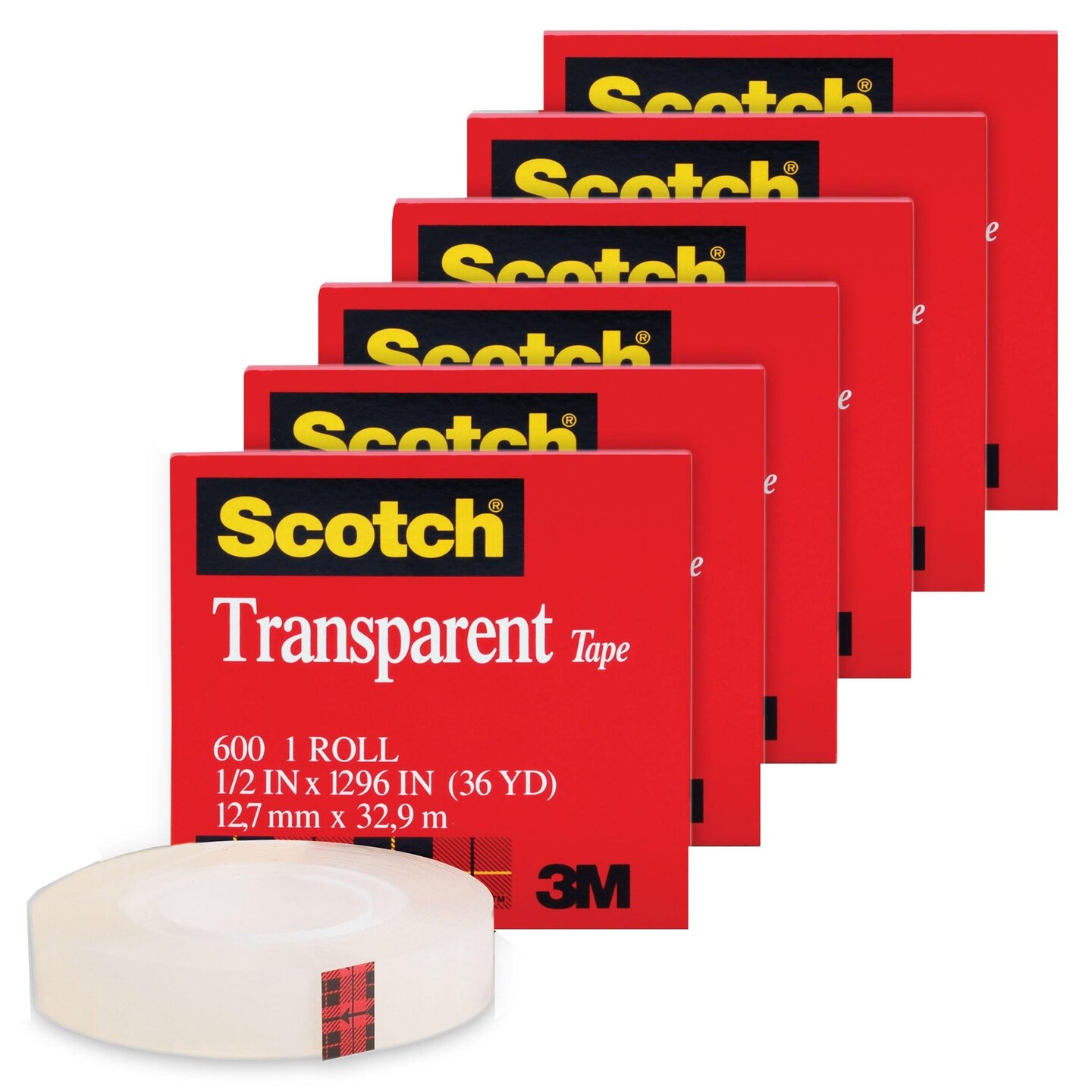 Transparent Tape Roll, 1/2&#x22; x 1296&#x22;, Pack of 6
