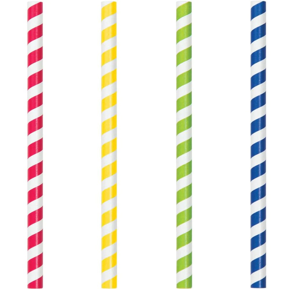 Translucent 7.75&#x22; Paper Smoothie Straws, Asstd Stripes (40/Pkg)