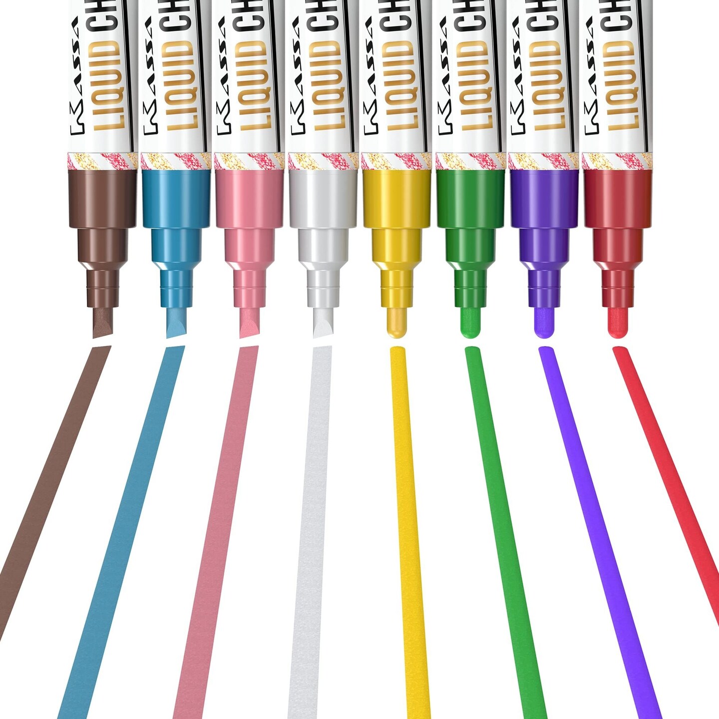 Kassa 8-Pack Metallic Multicolor Chalk Markers | With Reversible Bullet &#x26; Chisel Tips | Works on Chalkboards, Windows, Glass or Mirrors | Erasable &#x26; Dust-Free | Ideal for Use at Home, School &#x26; Office