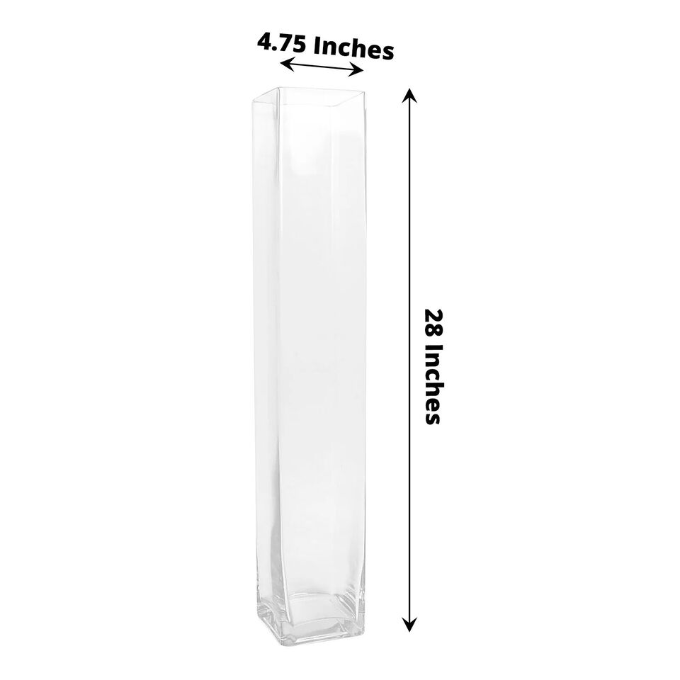 2 Clear 28 in Square Cylinder Glass Flower VASES Table Centerpieces