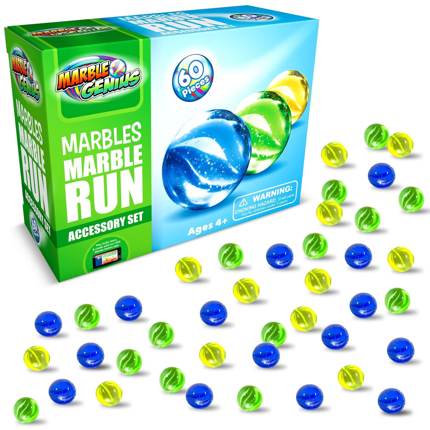 Marble Genius Marbles Accessory Add-On (60 Pieces) - High-Quality, Compatible with All Marble Genius Marble Run Sets, Made with Durable Materials to Ensure Long-Lasting Fun for Kids and Adults Alike