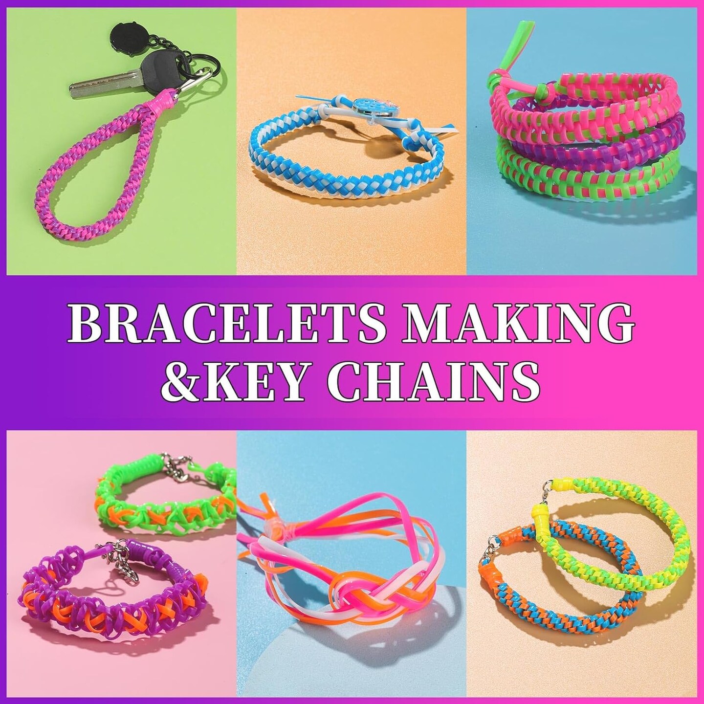 8 Colors Lanyard String Kit, Plastic String Lacing Cord, Bright Color String, Lanyard String for Crafts, Bracelets and Jewelry Making String Weaving Kit for Craft DIY