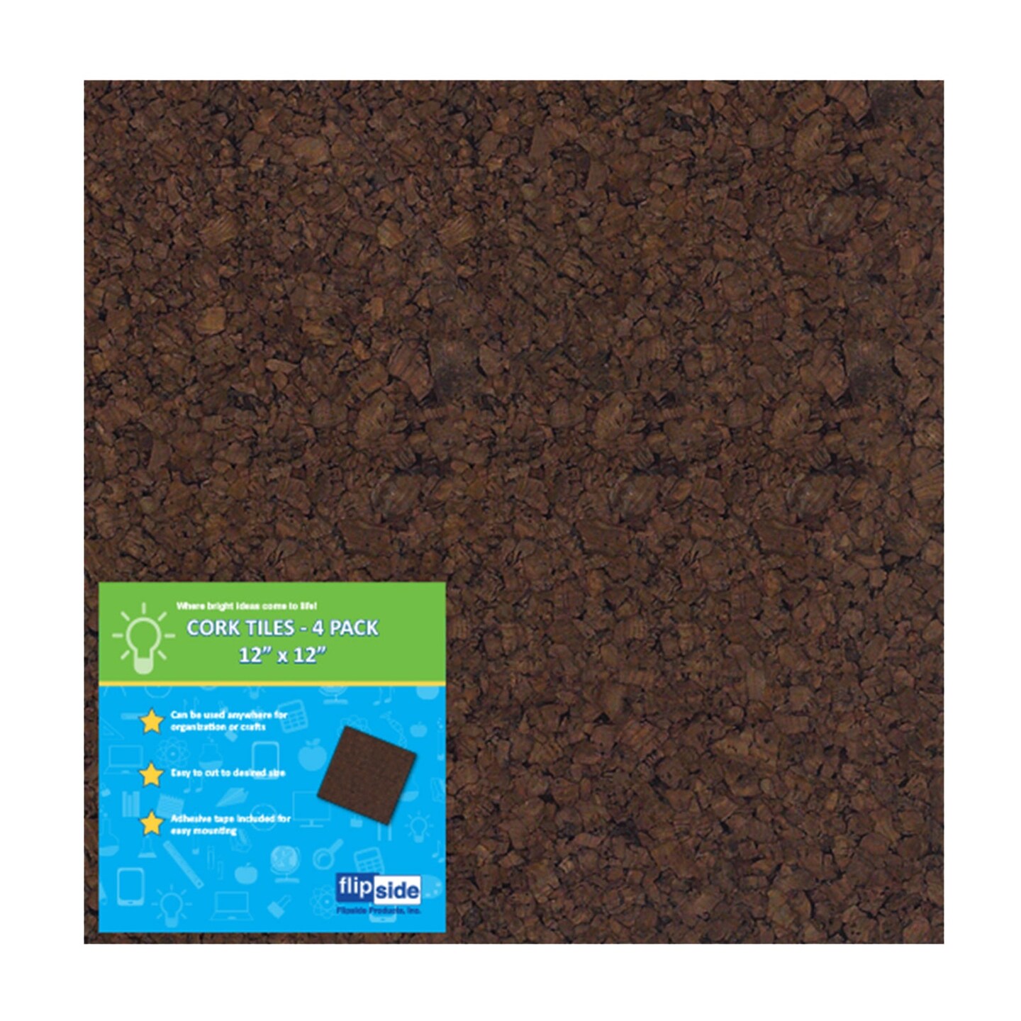 Dark Cork Tiles, 12&#x22; x 12&#x22;, 4 Per Pack, 2 Packs