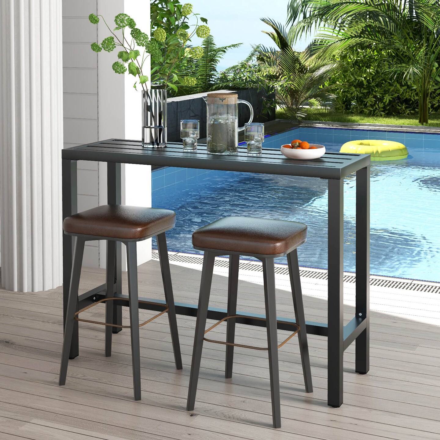 Outdoor Bar Table With Waterproof Top And Heavy-duty Metal Frame