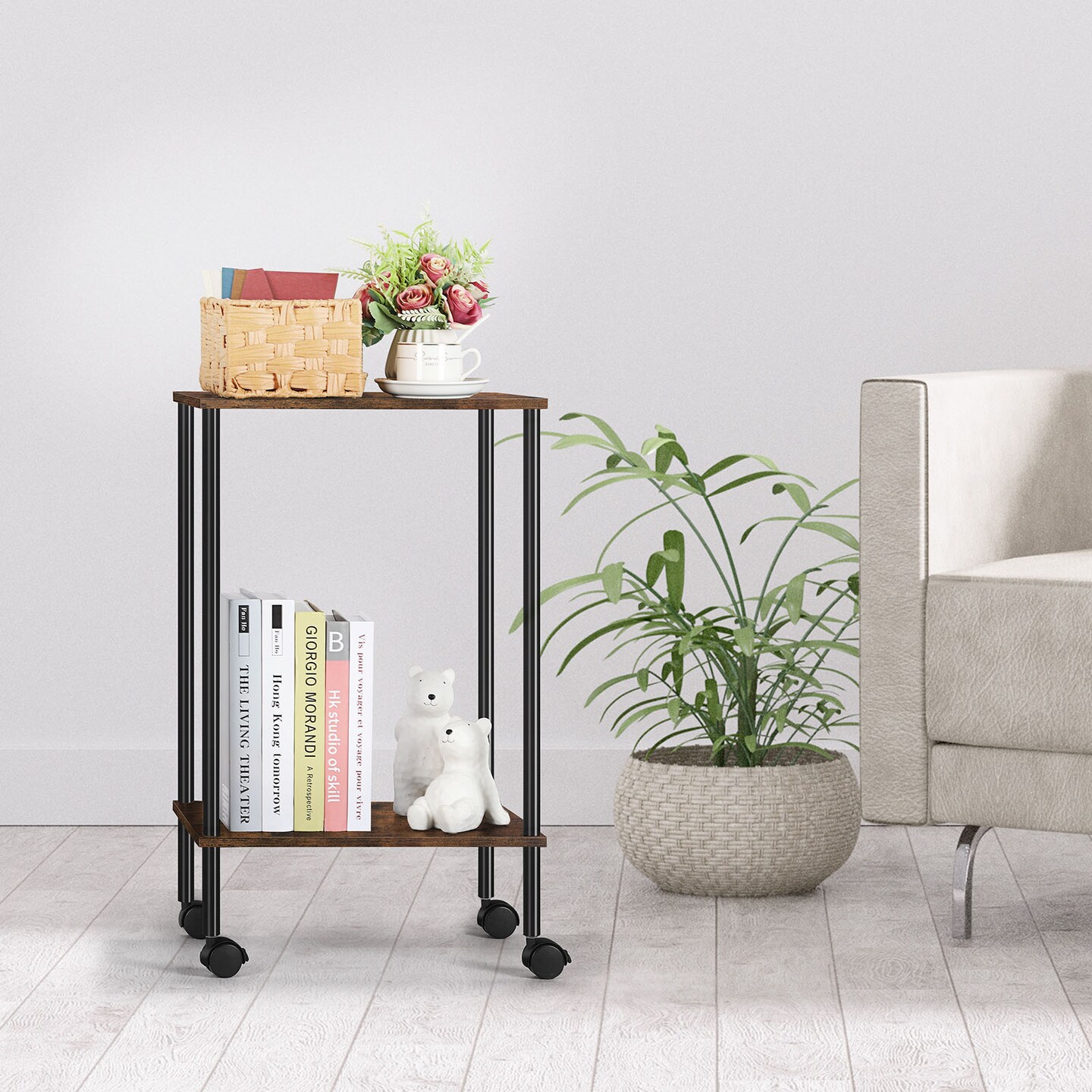 2pcs End Table with Wheels