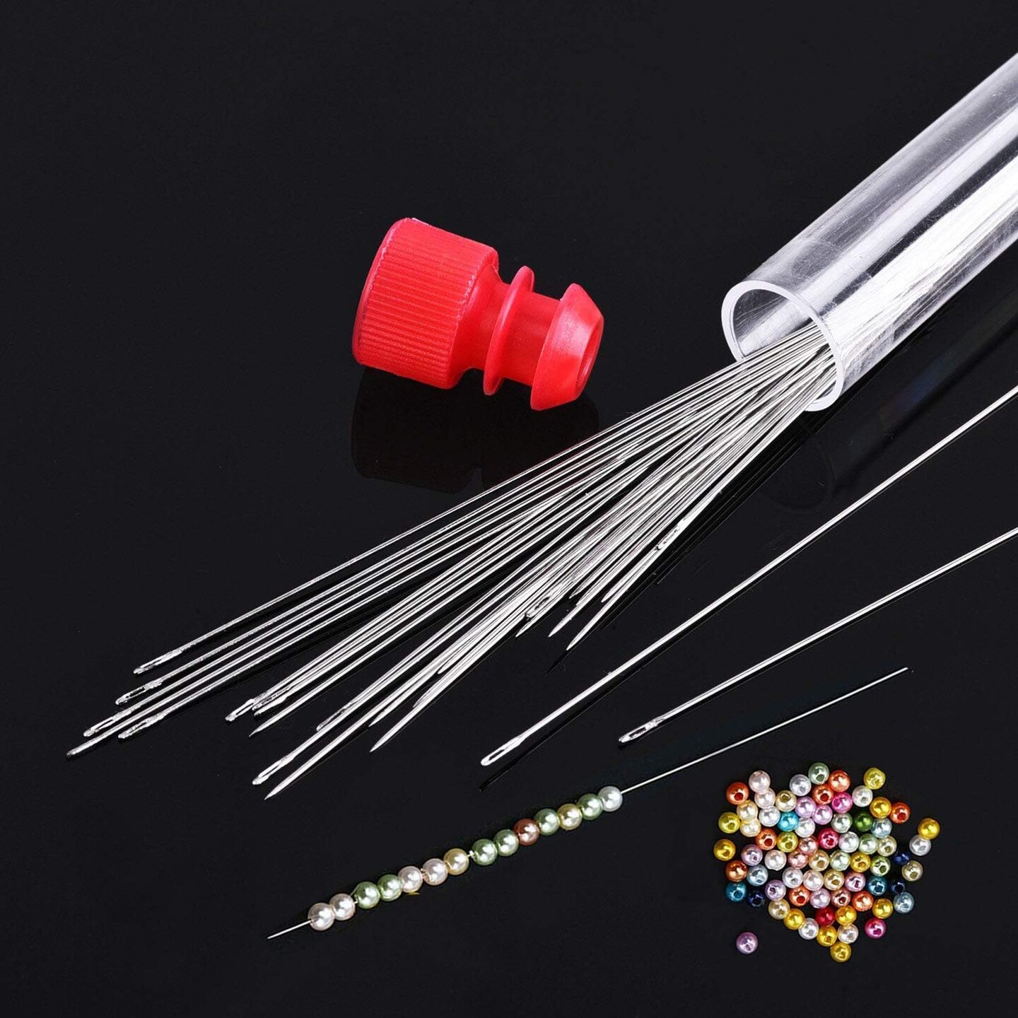 40 PCS Beading Needles, Seed Beads Needles Extra Fine Thin Beading Embroidery Needles Long Straight Beading Thread Needles for Bracelets Jewelry Making with Needle Threaders and Sewing Pin Cushion