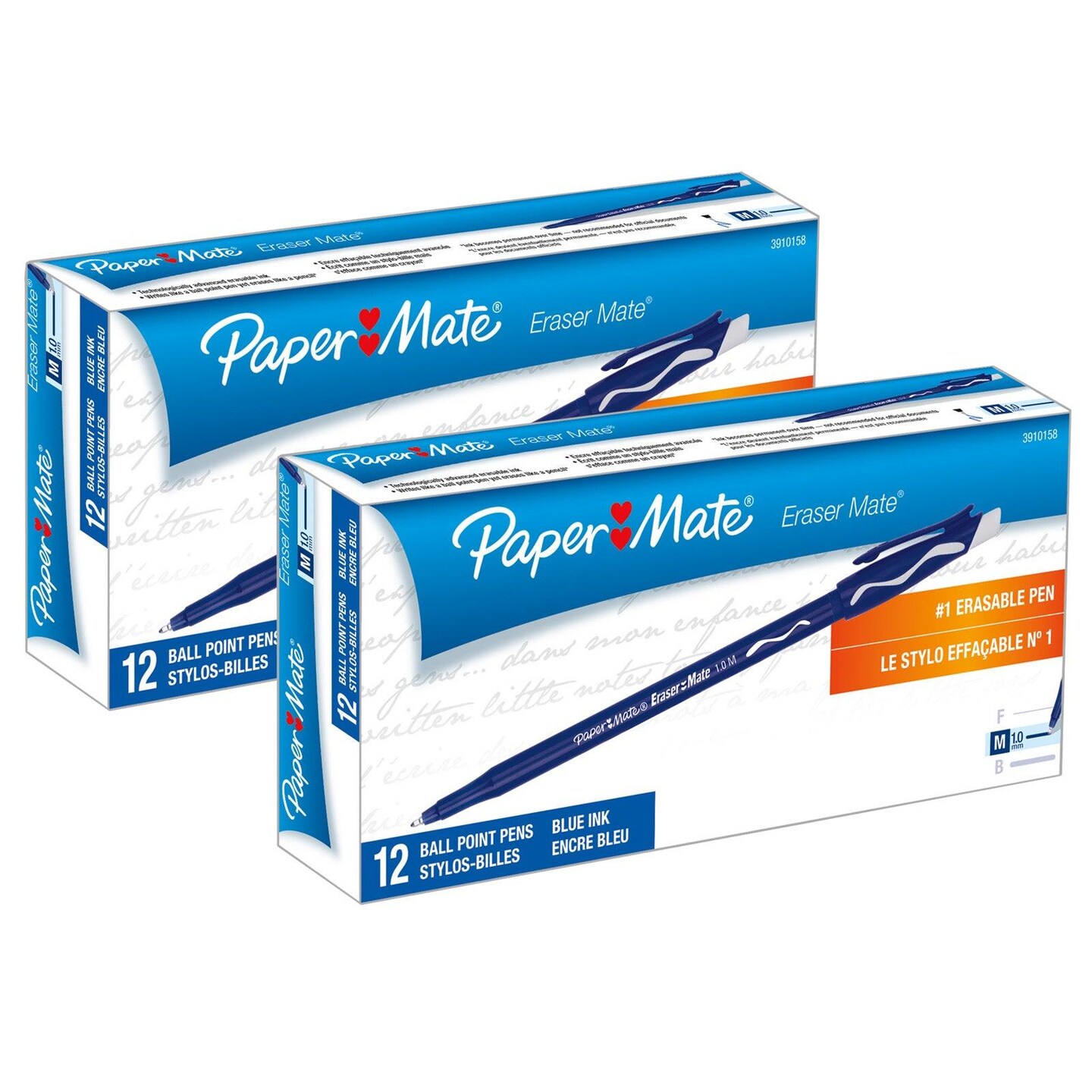 Eraser Mate&#xAE; Pen, Blue, 12 Per Pack, 2 Packs