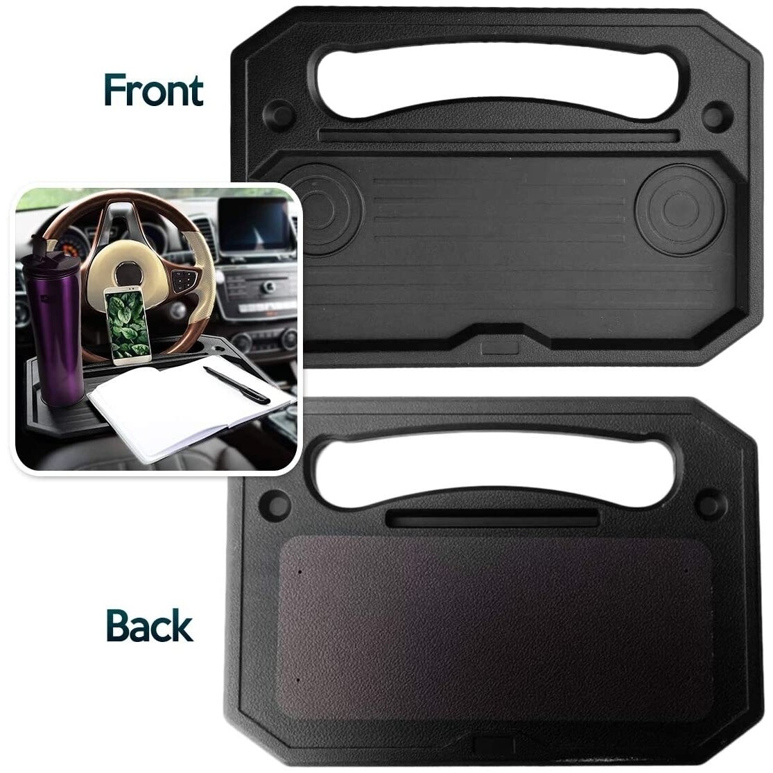 Zone Tech Car Black Steering Wheel Food And Laptop Cup Holder Tray Organizer