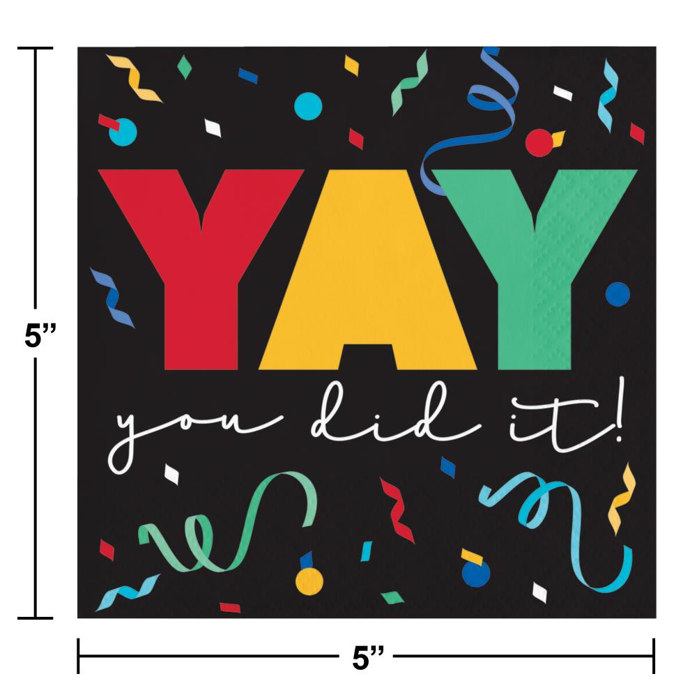 Grad Cap Toss 2 Ply &#x22;Yay&#x22; Beverage Napkin (16/Pkg)