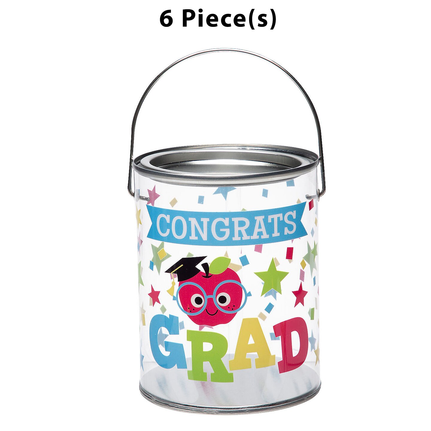 Elementary Graduation Paint Bucket Plastic Favor Containers 6 Pc 4&#x22; x 5&#x22;